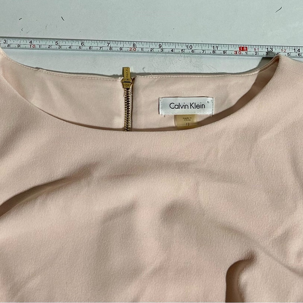 Calvin Klein Dress Flared Sleeved Womens 12 Light Pink Gold Zip Mother NWT NEW